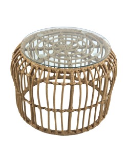 Τραπεζάκι Κήπου ArteLibre ALBIUS Φυσικό Rattan/Μέταλλο/Γυαλί Φ50x35cm