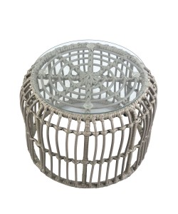 Τραπεζάκι Κήπου ArteLibre ALBIUS Γκρι Rattan/Μέταλλο/Γυαλί Φ50x35cm