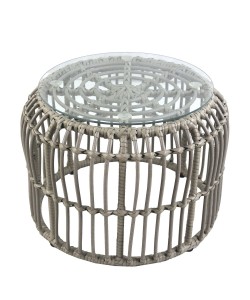 Τραπεζάκι Κήπου ArteLibre ALBIUS Γκρι Rattan/Μέταλλο/Γυαλί Φ50x35cm