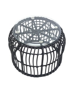 Τραπεζάκι Κήπου ArteLibre ALBIUS Μαύρο Rattan/Μέταλλο/Γυαλί Φ50x35cm