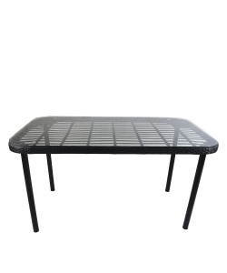 Τραπέζι Κήπου ArteLibre AMPIUS Μαύρο Μέταλλο/Rattan/Γυαλί 160x90x73cm