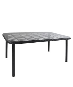 Τραπέζι Κήπου ArteLibre AMPIUS Μαύρο Μέταλλο/Rattan/Γυαλί 160x90x73cm