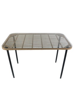 Τραπέζι Κήπου ArteLibre ANNIUS Φυσικό/Μαύρο Μέταλλο/Rattan/Γυαλί 120x70x78cm