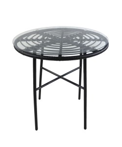 Τραπέζι Κήπου ArteLibre APPIUS Μαύρο Μέταλλο/Rattan/Γυαλί 70x70x74cm