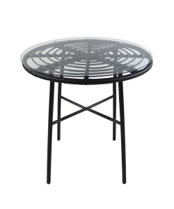 Τραπέζι Κήπου ArteLibre APPIUS Μαύρο Μέταλλο/Rattan/Γυαλί 70x70x74cm
