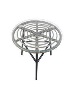 Τραπέζι Κήπου ArteLibre ARELLIUS Γκρι/Μαύρο Μέταλλο/Rattan/Γυαλί 45x45x46cm