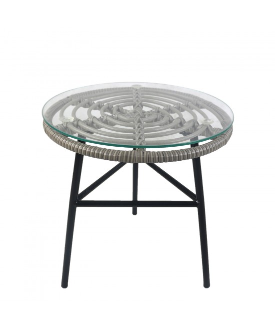 Τραπέζι Κήπου ArteLibre ARELLIUS Γκρι/Μαύρο Μέταλλο/Rattan/Γυαλί 45x45x46cm Τραπέζι Κήπου ArteLibre ARELLIUS Γκρι/Μαύρο Μέταλλο/Rattan/Γυαλί 45x45x46cm