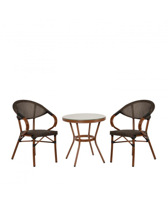 Σετ Τραπεζαρία Κήπου ArteLibre BURUNDI Μπαμπού Αλουμίνιο/Γυαλί Με 2 Πολυθρόνες 14990221