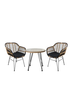 Σετ Τραπεζαρία Κήπου ArteLibre EUSEBIO Φυσικό/Μαύρο Μέταλλο/Rattan Με 2 Καρέκλες 14990334