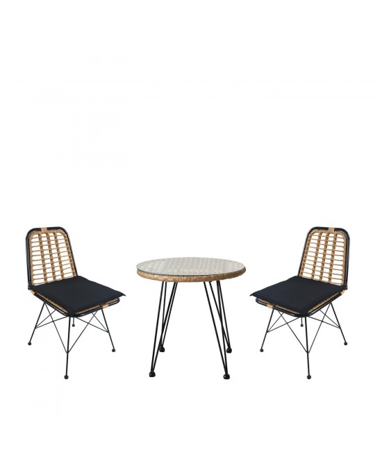 Σετ Τραπεζαρία Κήπου ArteLibre EUSEBIO Φυσικό/Μαύρο Μέταλλο/Rattan Με 2 Καρέκλες 14990342