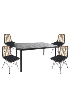 Σετ Τραπεζαρία Κήπου ArteLibre AMPIUS Μαύρο Μέταλλο/Rattan/Γυαλί Με 4 Καρέκλες 14990373 Σετ Τραπεζαρία Κήπου ArteLibre AMPIUS Μαύρο Μέταλλο/Rattan/Γυαλί Με 4 Καρέκλες 14990373
