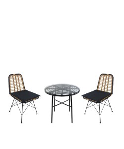 Σετ Τραπεζαρία Κήπου ArteLibre APPIUS Μαύρο Μέταλλο/Rattan/Γυαλί Με 2 Καρέκλες 14990376