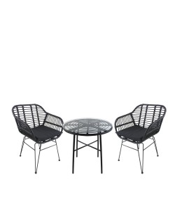 Σετ Τραπεζαρία Κήπου ArteLibre APPIUS Μαύρο Μέταλλο/Rattan/Γυαλί Με 2 Καρέκλες 14990382