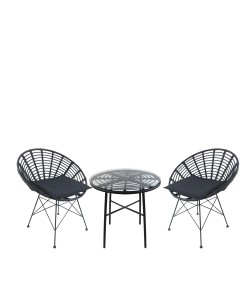Σετ Τραπεζαρία Κήπου ArteLibre APPIUS Μαύρο Μέταλλο/Rattan/Γυαλί Με 2 Καρέκλες 14990388