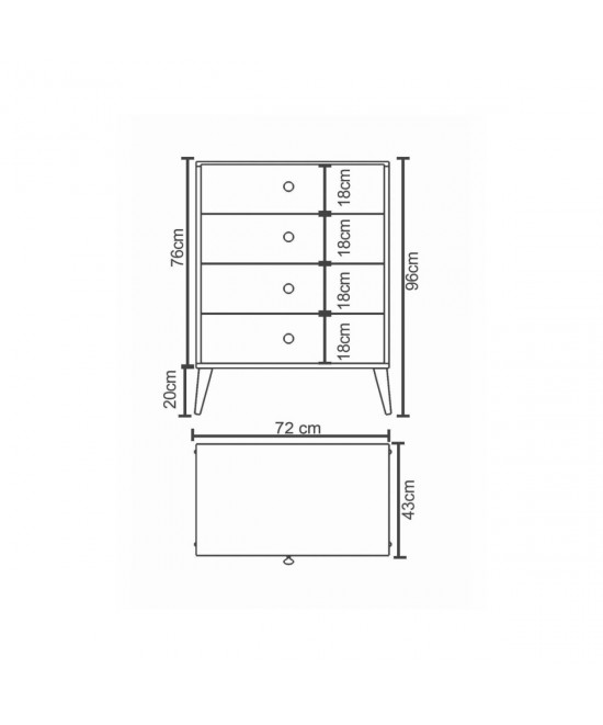 Συρταριέρα ArteLibre AMARI Λευκό Μοριοσανίδα 72x43x96cm