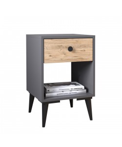 Κομοδίνο ArteLibre AMARI Ανθρακί/Δρυς Μοριοσανίδα 43x43x67.5cm