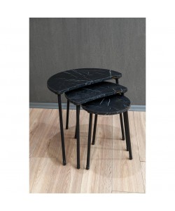 Τραπεζάκι Βοηθητικό ArteLibre JAMILAH Μαύρο/Όψη Μαρμάρου Μοριοσανίδα/Μέταλλο 55x34.5x51cm Σετ 3Τμχ