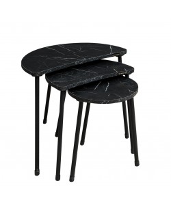 Τραπεζάκι Βοηθητικό ArteLibre JAMILAH Μαύρο/Όψη Μαρμάρου Μοριοσανίδα/Μέταλλο 55x34.5x51cm Σετ 3Τμχ