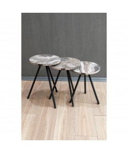 Τραπεζάκι Βοηθητικό ArteLibre UBA Γκρι/Όψη Μαρμάρου Μοριοσανίδα/Μέταλλο 33.5x52cm Σετ 3Τμχ