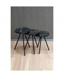 Τραπεζάκι Βοηθητικό ArteLibre UBA Μαύρο/Όψη Μαρμάρου Μοριοσανίδα/Μέταλλο 33.5x52cm Σετ 3Τμχ