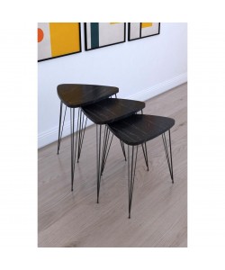 Τραπεζάκι Βοηθητικό ArteLibre FARAJI Μαύρο/Όψη Μαρμάρου Μοριοσανίδα/Μέταλλο 35x52cm Σετ 3Τμχ