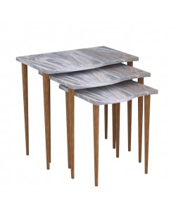 Τραπεζάκι Βοηθητικό ArteLibre NURU Γκρι/Όψη Μαρμάρου Μοριοσανίδα/Ξύλο 53x35x52/44x35x47/35x35x42cm Σετ 3Τμχ