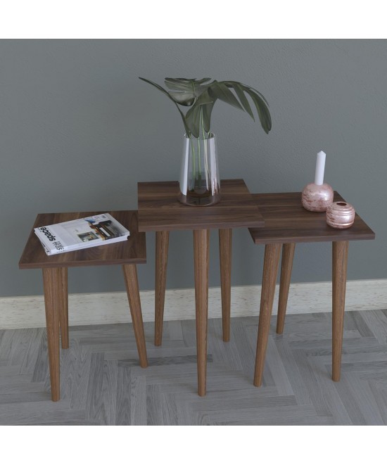 Τραπεζάκι Βοηθητικό ArteLibre ZURI Καρυδί Μοριοσανίδα/Ξύλο 33x33x52/33x33x47/33x33x42cm Σετ 3Τμχ