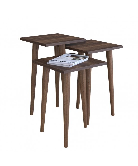 Τραπεζάκι Βοηθητικό ArteLibre ZURI Καρυδί Μοριοσανίδα/Ξύλο 33x33x52/33x33x47/33x33x42cm Σετ 3Τμχ