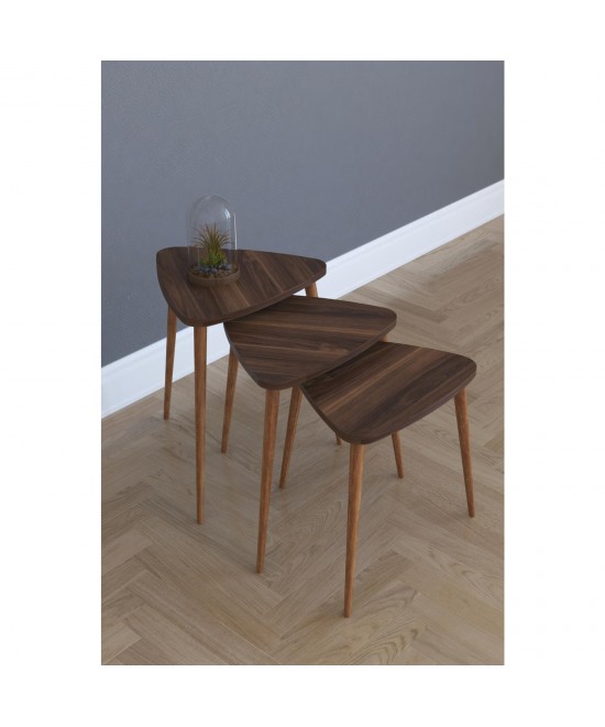 Τραπεζάκι Βοηθητικό ArteLibre ABIDEMI Καρυδί Μοριοσανίδα/Ξύλο 35x52/35x47/35x42cm Σετ 3Τμχ