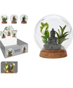 Διακοσμητικό ArteLibre Μπάλα Με Φυτό Τεχνητό Και Βούδα Και Φωτισμό LED Γυαλί Σε 3 Σχέδια