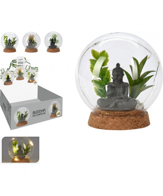 Διακοσμητικό ArteLibre Μπάλα Με Φυτό Τεχνητό Και Βούδα Και Φωτισμό LED Γυαλί Σε 3 Σχέδια