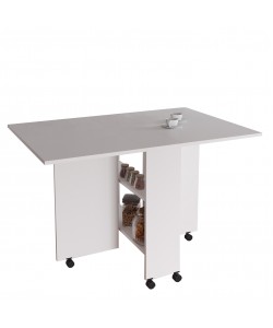 Τραπεζάκι Πτυσσόμενο ArteLibre Με Ροδάκια STANLEY Λευκό Μοριοσανίδα 120x80x73cm