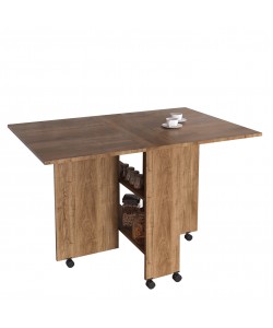 Τραπεζάκι Πτυσσόμενο ArteLibre Με Ροδάκια STANLEY Καρυδί Μοριοσανίδα 120x80x73cm