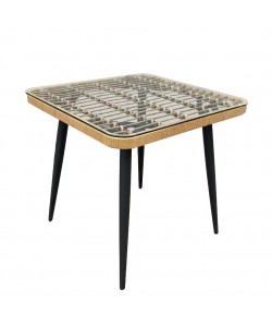 Τραπέζι Κήπου ArteLibre CALI Φυσικό/Μαύρο Μέταλλο/Rattan/Γυαλί 80x80x78cm