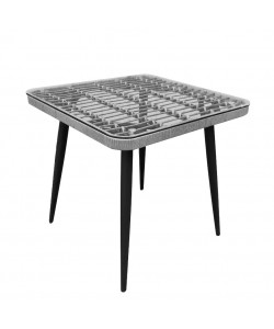 Τραπέζι Κήπου ArteLibre CALI Γκρι/Μαύρο Μέταλλο/Rattan/Γυαλί 80x80x78cm