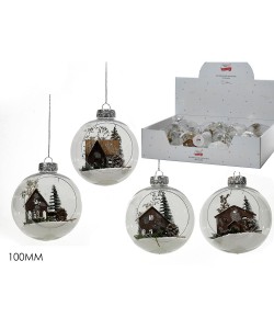 Μπάλα Με Χιονισμένο Σκηνικό Στο Εσωτερικό Διάφανο Γυαλί Φ10cm Σε 4 Σχέδια