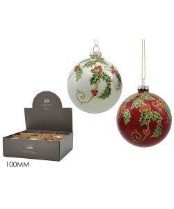 Μπάλα Με Γκι Λευκό/Κόκκινο Γυαλί Φ10cm Σε 2 Χρώματα
