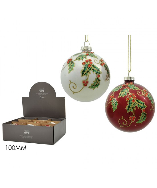 Μπάλα Με Γκι Λευκό/Κόκκινο Γυαλί Φ10cm Σε 2 Χρώματα Μπάλα Με Γκι Λευκό/Κόκκινο Γυαλί Φ10cm Σε 2 Χρώματα