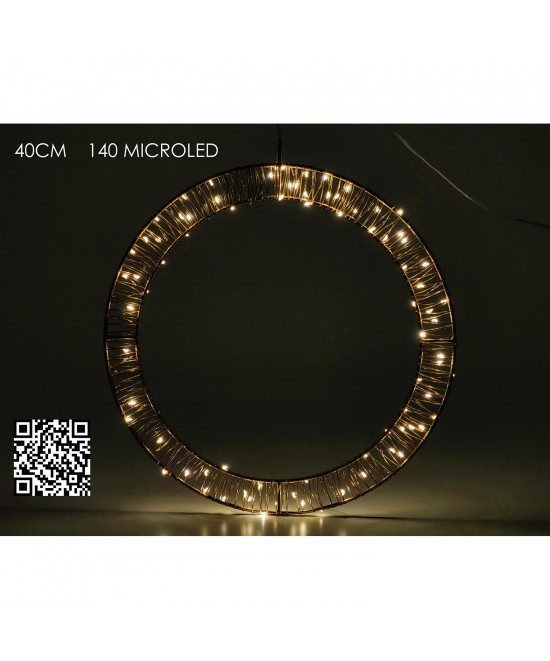 Στεφάνι Φωτιζόμενο 140 Micro LED Θερμό Φως Φ40cm