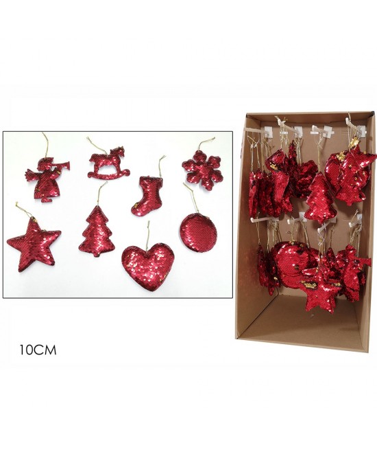 Στολίδι Κρεμαστό Κόκκινο Glitter 10cm Σε 8 Σχέδια
