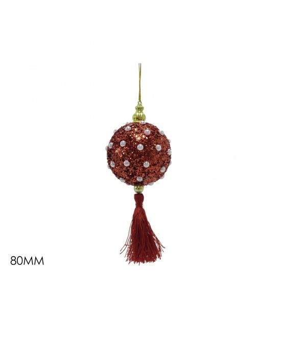 Στολίδι Κρεμαστό Μπάλα Με Πέρλες Και Φούντα Κόκκινο Φ8cm