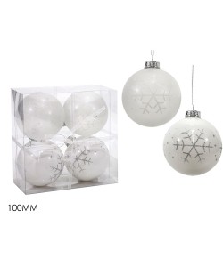 Μπάλα Με Glitter Λευκό Φ10cm 2 Σχέδια Σετ 4Τμχ