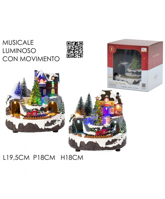 Χριστουγεννιάτικο Σκηνικό Σταθμός Τρένου Με Φως Κίνηση Και Μουσική Πολύχρωμο Polyresin 19.5x18x18cm Σε 2 Σχέδια