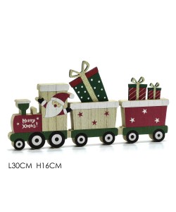 Άι Βασίλης Σε Τρένο Φέρνει Δώρα Πολύχρωμο Ξύλο 30x16cm