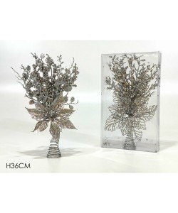 Κορυφή Δέντρου Λουλούδια Με Glitter Ασημί 36cm Κορυφή Δέντρου Λουλούδια Με Glitter Ασημί 36cm