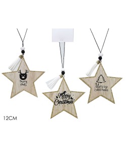 Στολίδι Κρεμαστό Αστέρι Με Χρυσό Glitter Φυσικό Ξύλο 12cm Σε 3 Σχέδια