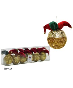 Μπάλα με καπέλο γελωτοποιού χρυσό Φ6cm σετ 6τμχ