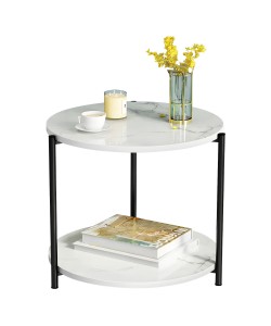 Τραπεζάκι Σαλονιού ArteLibre ALGETI Λευκό Με Όψη Μαρμάρου MDF/Μέταλλο Φ40x43cm