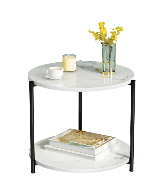 Τραπεζάκι Σαλονιού ArteLibre ALGETI Λευκό Με Όψη Μαρμάρου MDF/Μέταλλο Φ40x43cm
