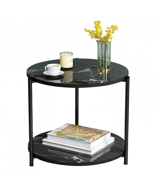 Τραπεζάκι Σαλονιού ArteLibre ALGETI Μαύρο Με Όψη Μαρμάρου MDF/Μέταλλο Φ40x43cm